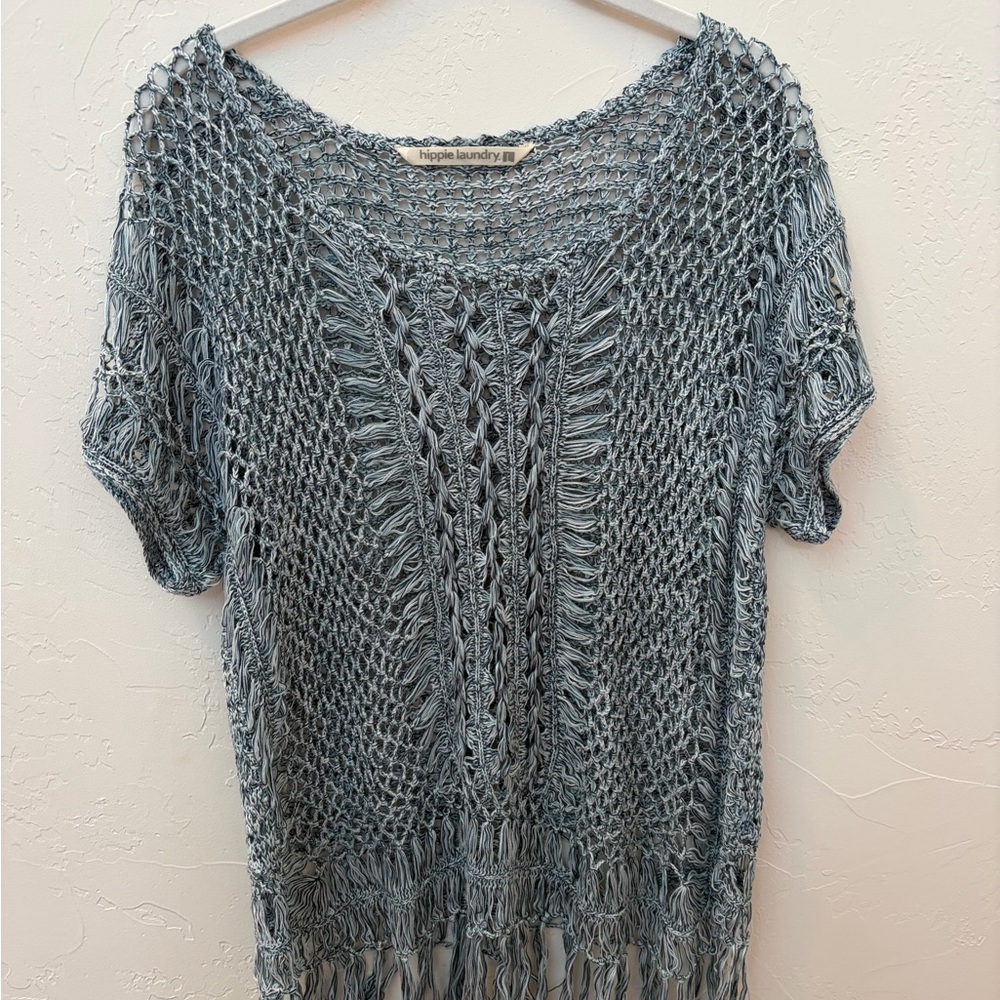 Hippie Laundry Light Blue Knit Top with Fringe